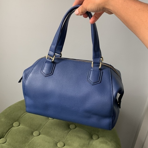 Ora Delphine Royal Blue pebbled‎ Leather Satchel Bag zipper gold hardware - Picture 1 of 12